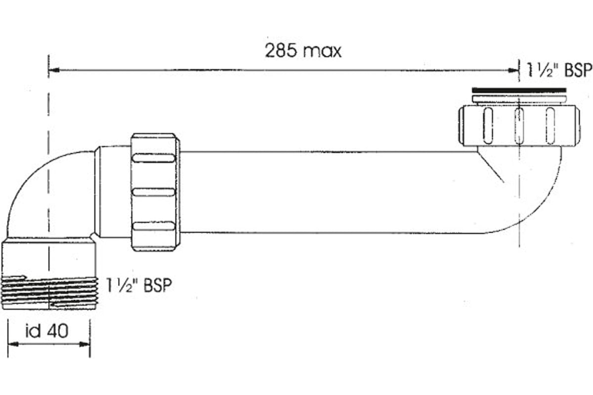 Отводная труба McAlpine 90 град. (внут.1 1/2-нар.1 1/2) длина 285 мм ...