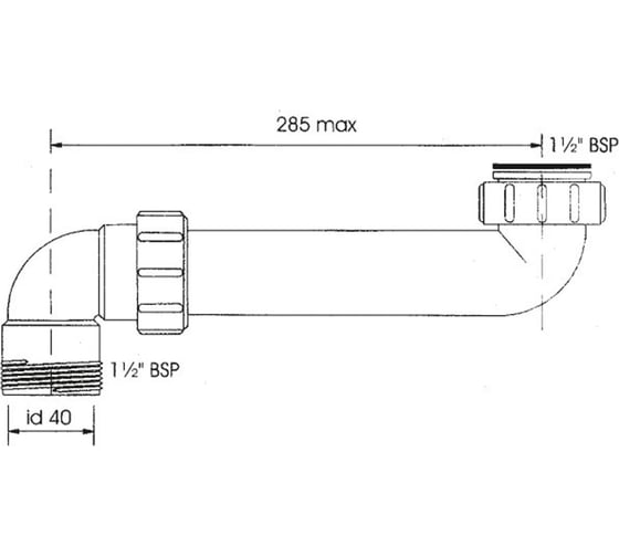Отводная труба McAlpine 90 град. (внут.1 1/2-нар.1 1/2) длина  285 мм HC13
