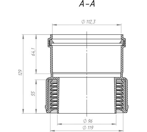 Переходная муфта с ПВХ/ПП на чугун/сталь Fachmann D110/100 с манжетой, для внутренней канализации 01.076