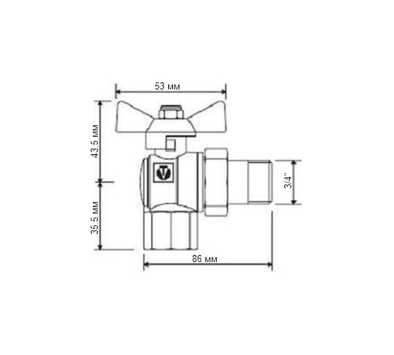 Угловой шаровой кран с накидной гайкой 3/4" Valtec VT.228.N.05 36924