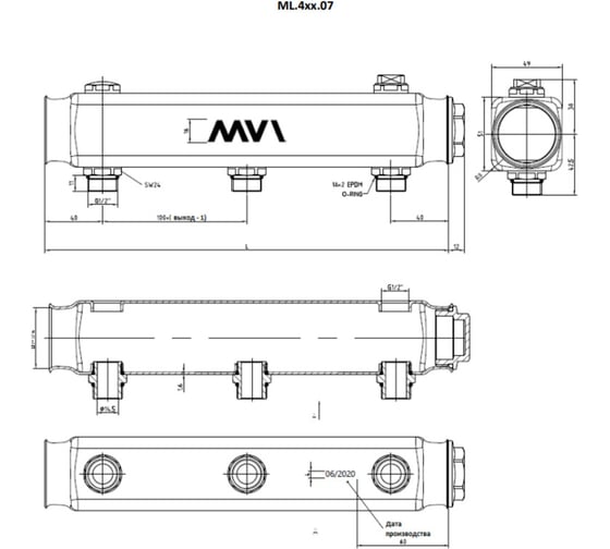 Коллектор MVI из нержавеющей стали, м\ц 100мм, 1 1/4"x1/2", 4 выхода (пара) ML.404.07