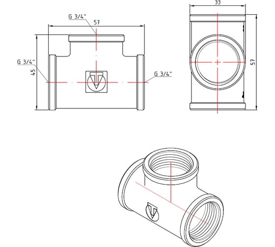 Тройник Valtec 3/4" внутренний-внутренний-внутренний VTr.130.N.0005