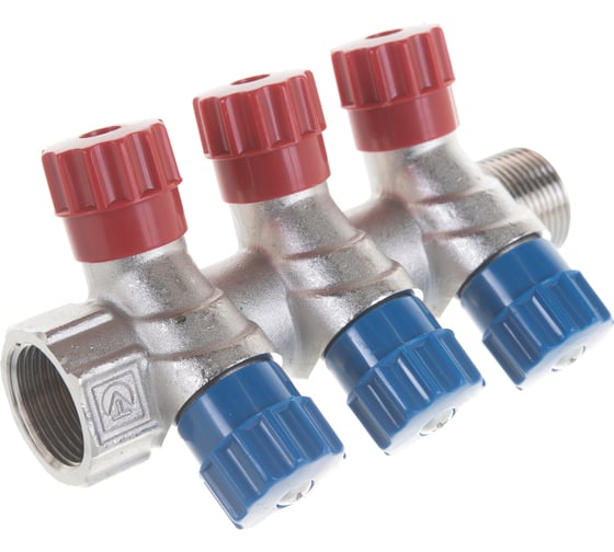 Коллектор никелированный с вентилями (3/4"; 3 х 1/2") Valtec VTc.560.N.0503 74970