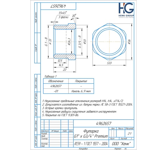Футорка BRASSCO Premium G1 х G3/4, 5шт 4962657