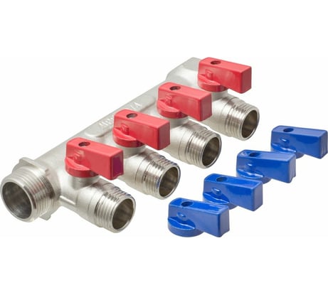 Коллектор для водоснабжения MPF 3/4" в/н с отсекающими кранами на 4 выхода 1/2" н, под евроконус ИС.071073