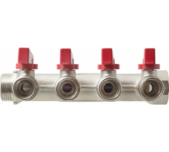 Коллектор с отсекающими кранами MPF 4 выхода х3/4" х1/2" наружная резьба ИС.071073