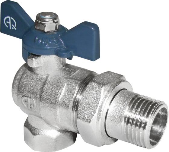 Шаровый угловой кран с полусгоном с угловой американкой AQUALINK 1/2" бант ИС.080046 1