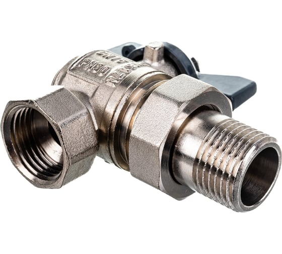 Шаровый угловой кран с полусгоном с угловой американкой AQUALINK 1/2" бант ИС.080046