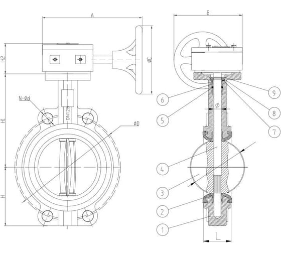 Поворотный затвор DYARM -ZP-R-300-10/16-G-N-E-HT (красный), DN300, PN10/16, межфланцевый/корпус GGG40/диск CF8M/уплотнение EPDM HT, с редуктором 4687203187637