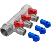 Коллектор с отсекающими кранами MPF 3 выхода х1" х1/2" наружная резьба ИС.071076