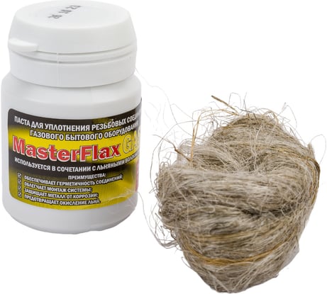 Комплект: уплотнительная паста 25 г + лен 7 г MasterProf газ ИС.130210