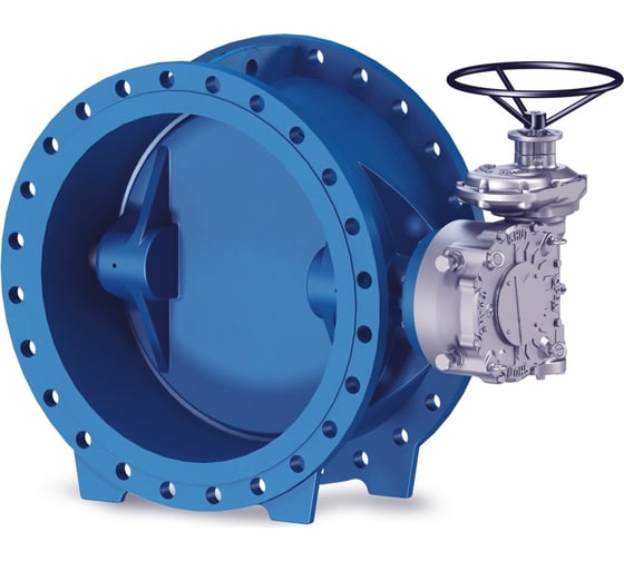 Поворотный двухэксцентриковый затвор DYARM ZPD-R-600-10-G-G-E-ISO (синий), DN600, PN10, фланц/корпус GGG40/диск GGG40/уплотнение EPDM, редуктор ISO фланец 4687203185435