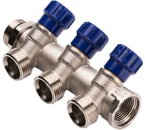 Коллектор RIIFO Flow с вентилями 3/4" ВР/НР 4x1/2"НР конус ц/ц 35 мм синие рукоятки 1100047707