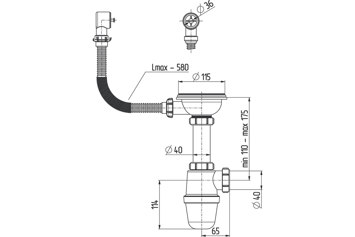 Сифон для кухни 3 1/2\" х 40 мм с круглым переливом AKVATER B0145K ИС ...