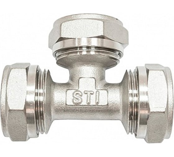 Обжимной тройник STI латунный, Ду32 Ру25, накидная гайка D190-00053