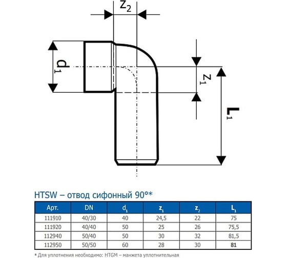 Отвод переходный HTSW (90°) 50/50 Ostendorf 112950