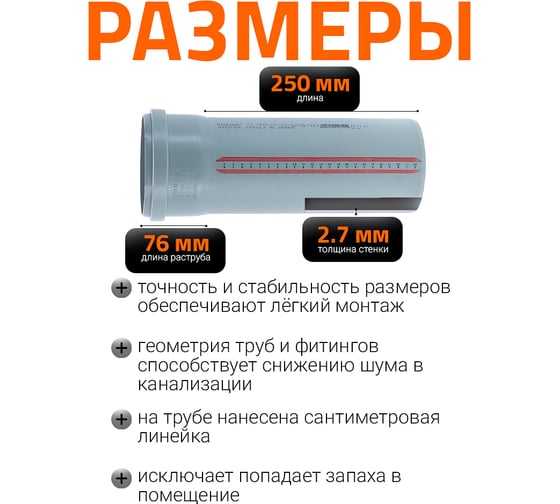 Труба однораструбная канализационная HTEM 110х250 Ostendorf 115010