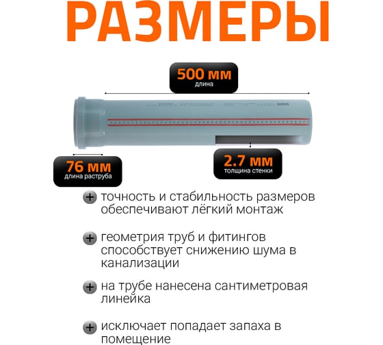 Труба однораструбная канализационная HTEM 110х500 Ostendorf 115020