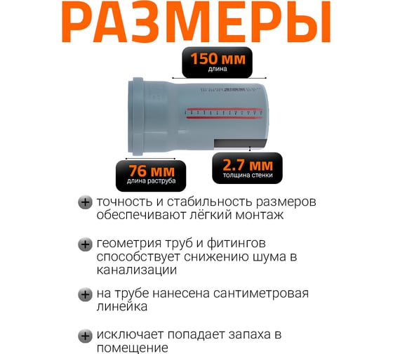 Труба однораструбная канализационная HTEM 110х150 Ostendorf 115000
