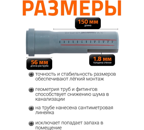 Труба однораструбная канализационная HTEM 50х150 Ostendorf 112000
