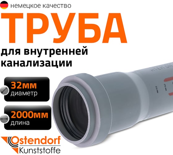 Труба однораструбная канализационная HTEM 32х2000 Ostendorf 110060