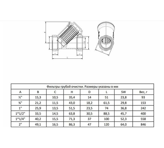 Косой фильтр грубой очистки AquaHit 1" вн-вн, ду25 (9 шт. в уп.) FW.110.06-09