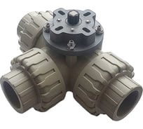 Трехходовой шаровой кран TECHNO 3025-PP полипропиленовый, под привод, DN25, рабочая температура -10~60C 650325