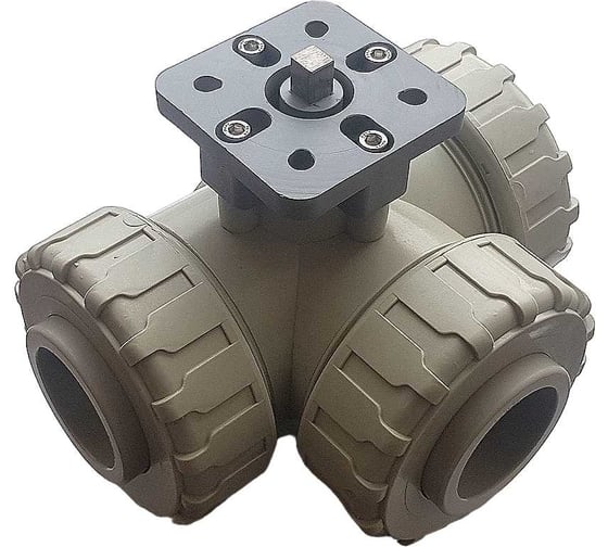 Трехходовой шаровой кран TECHNO 3040-PP полипропиленовый, под привод, DN40, рабочая температура -10~60C 650340