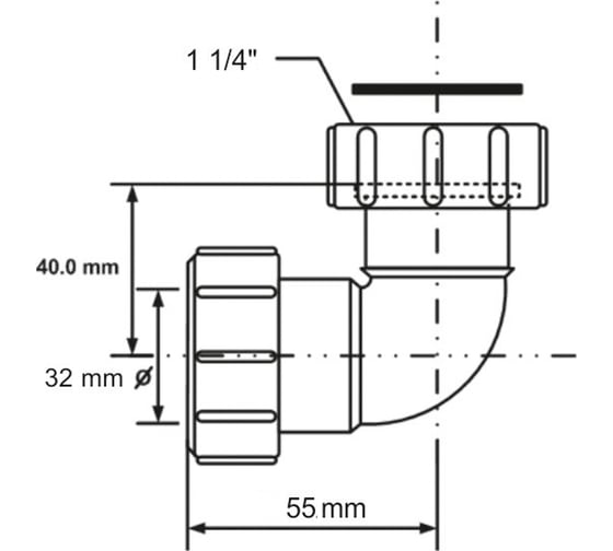 Отвод McAlpine на 90 градусов, компрессионная, 1 1/4 вн х Ду=32 мм., белый 32FS-WH