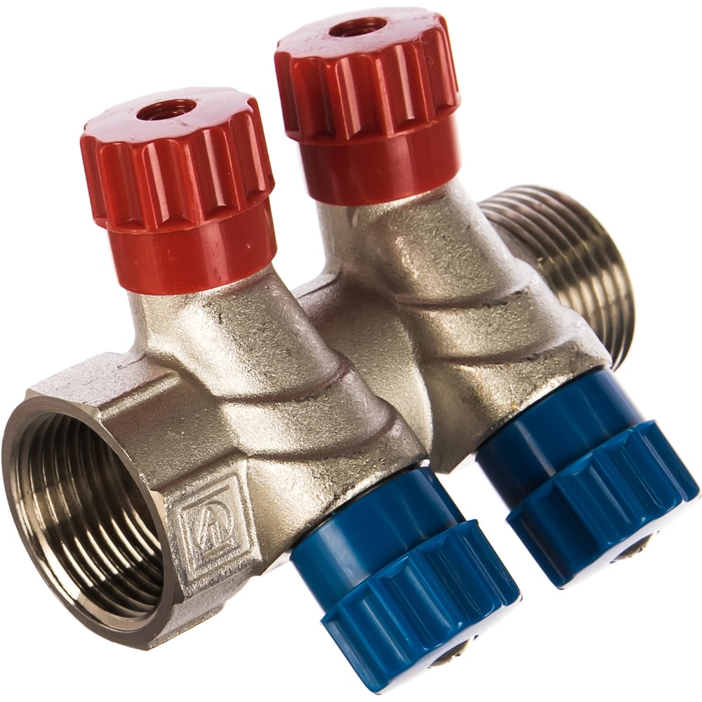 Коллектор с вентилями Valtec 2 выхода х 1х 1/2 НР, никель VTc.560.N ...