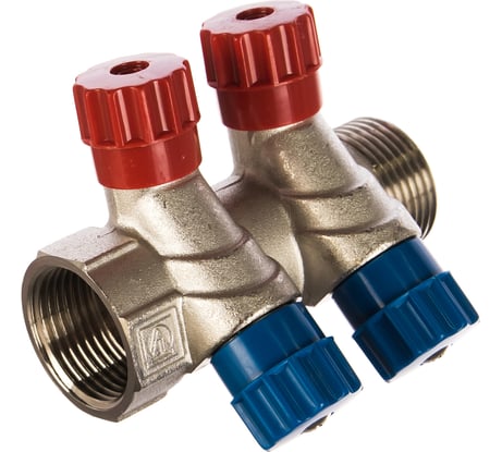 Коллектор с вентилями Valtec 2 выхода х 1х 1/2 НР, никель VTc.560.N.0602 38487