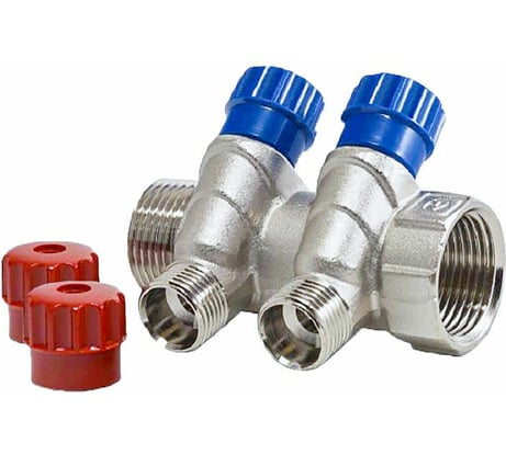 Коллектор с вентилем Valtec 2 выхода 3/4х 1/2 НР, никель VTc.560.N.0502 74965