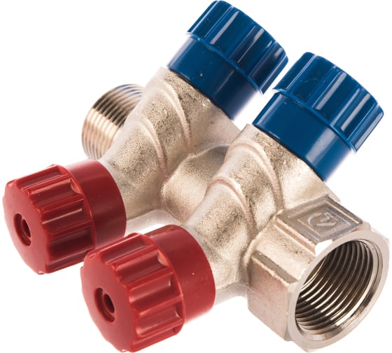 Коллектор с вентилем Valtec 2 выхода 3/4х 1/2 НР, никель VTc.560.N.0502 74965