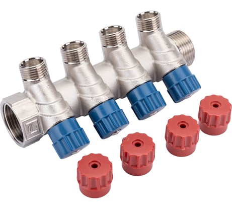 Коллектор с вентилем Valtec 4 выхода х 1х 1/2 НР, никель VTc.560.N.0604 38489