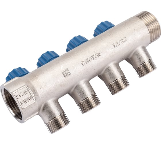 Коллектор с вентилем Valtec 4 выхода х 1х 1/2 НР, никель VTc.560.N.0604 38489