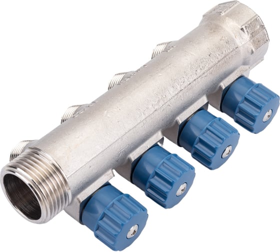 Коллектор с вентилем Valtec 4 выхода х 1х 1/2 НР, никель VTc.560.N.0604 38489