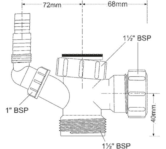 Компрессионный тройник McAlpine 1 1/2 вн. 1 1/2 нар. Ду=40мм с носиком-белый 40EBWM