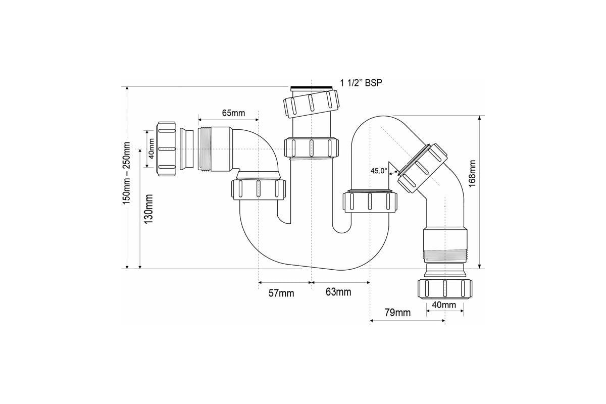 Сифон McAlpine без выпуска ф-40-40 P/S-образный с тремя выходами 5395 ...