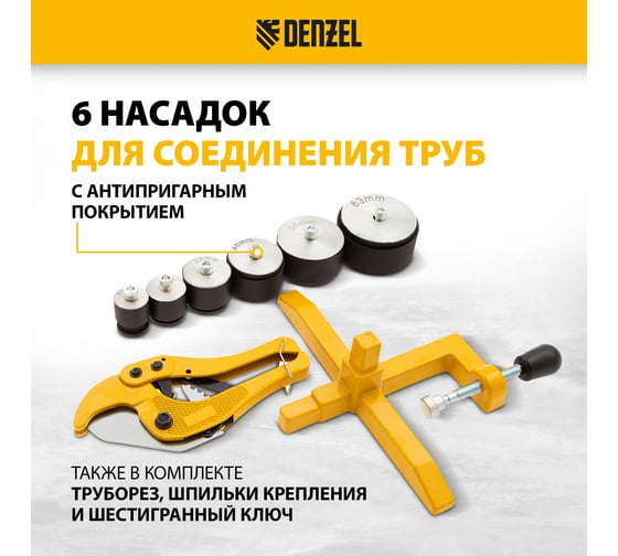 Аппарат для сварки пластиковых труб Denzel DWP-1500 1500Вт, 260-300 град. компл насадок, 20-63 мм 94205