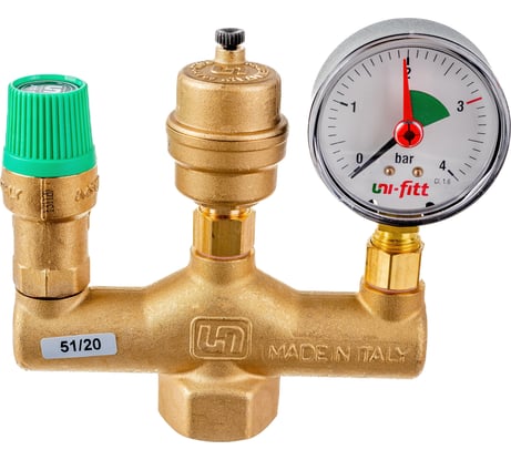 Группа безопасности котла Uni-Fitt до 50 кВт, ВР 1, 3 бар с теплоизоляцией 253G4530