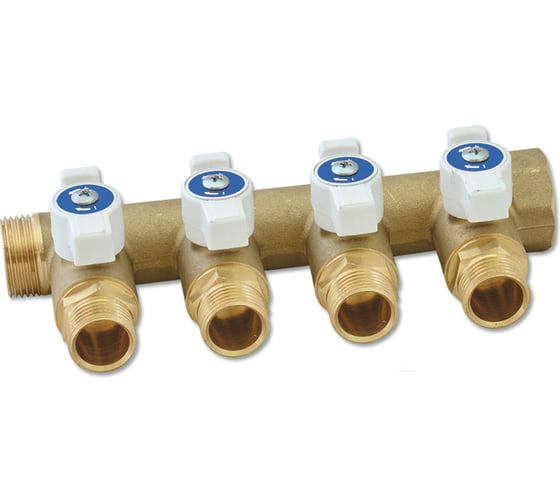 Коллектор НВ 3/4 4х1/2 Н 40мм с кранами Uni-Fitt 420G3240