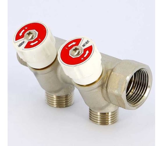 Коллектор НВ 3/4 2х3/4EK Н 40мм никелированный с вентилями Uni-Fitt 402N3320
