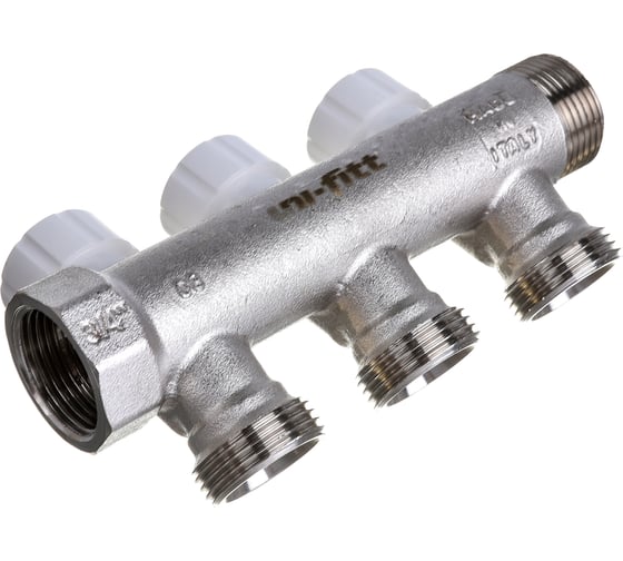 Коллектор НВ 3/4 3х3/4EK Н 40мм никелированный с вентилями Uni-Fitt 402N3330