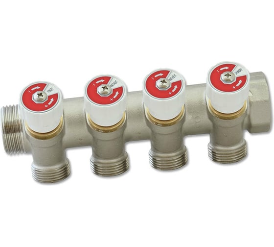 Коллектор НВ 3/4 4х3/4EK Н 40мм никелированный с вентилями Uni-Fitt 402N3340 1