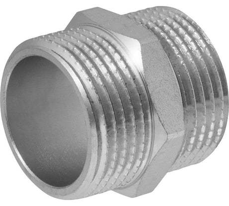 Ниппель MPF 1" бочонок латунный никелированный наружная резьба ИС.072166