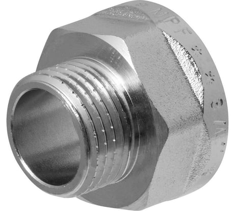 Переходник сантехнический с ребордой MPF 3/4" на 1/2" латунный никелированный внутренняя-наружная резьба ИС.072191