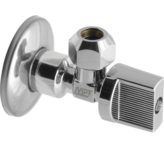 Шаровой угловой кран с отражателем для бытовых приборов MPF Light 1/2"х3/8" н/цанга, M10, хром, флажок сбоку ИС.080444