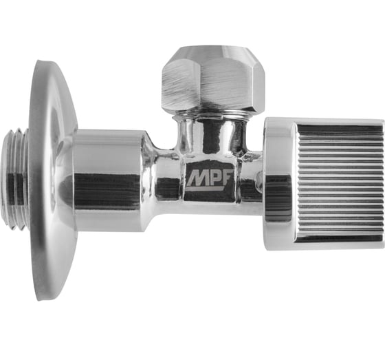 Шаровой угловой кран с отражателем для бытовых приборов MPF Light 1/2"х3/8" н/цанга, M10, хром, флажок сбоку ИС.080444