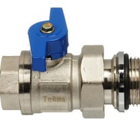 Шаровой кран Terma с американкой для коллектора синяя ручка 1" (33501) 89080