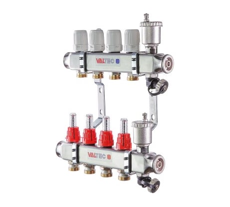 Коллекторная группа из нержавеющей стали со встроенными расходомерами в сборе, 1х9 вых. Евроконус 3/4 Valtec VTc.586.EMNX.0609
